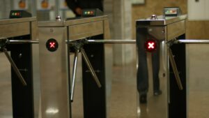 Turnstiles in the subway.